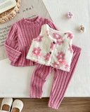 Baby Girls Pink Dress, Vest Jacket & Pants 3-Piece Outfit Set