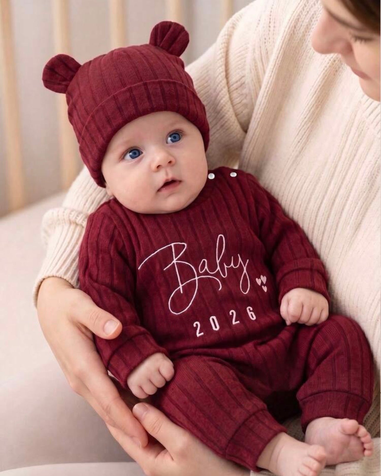 Newborn Baby Autumn Meroon Comfortable Romper + Hat