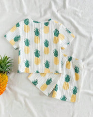 Baby Boy cute Pineapple Print 2PC Summer Set – Half Sleeve T-Shirt & Shorts