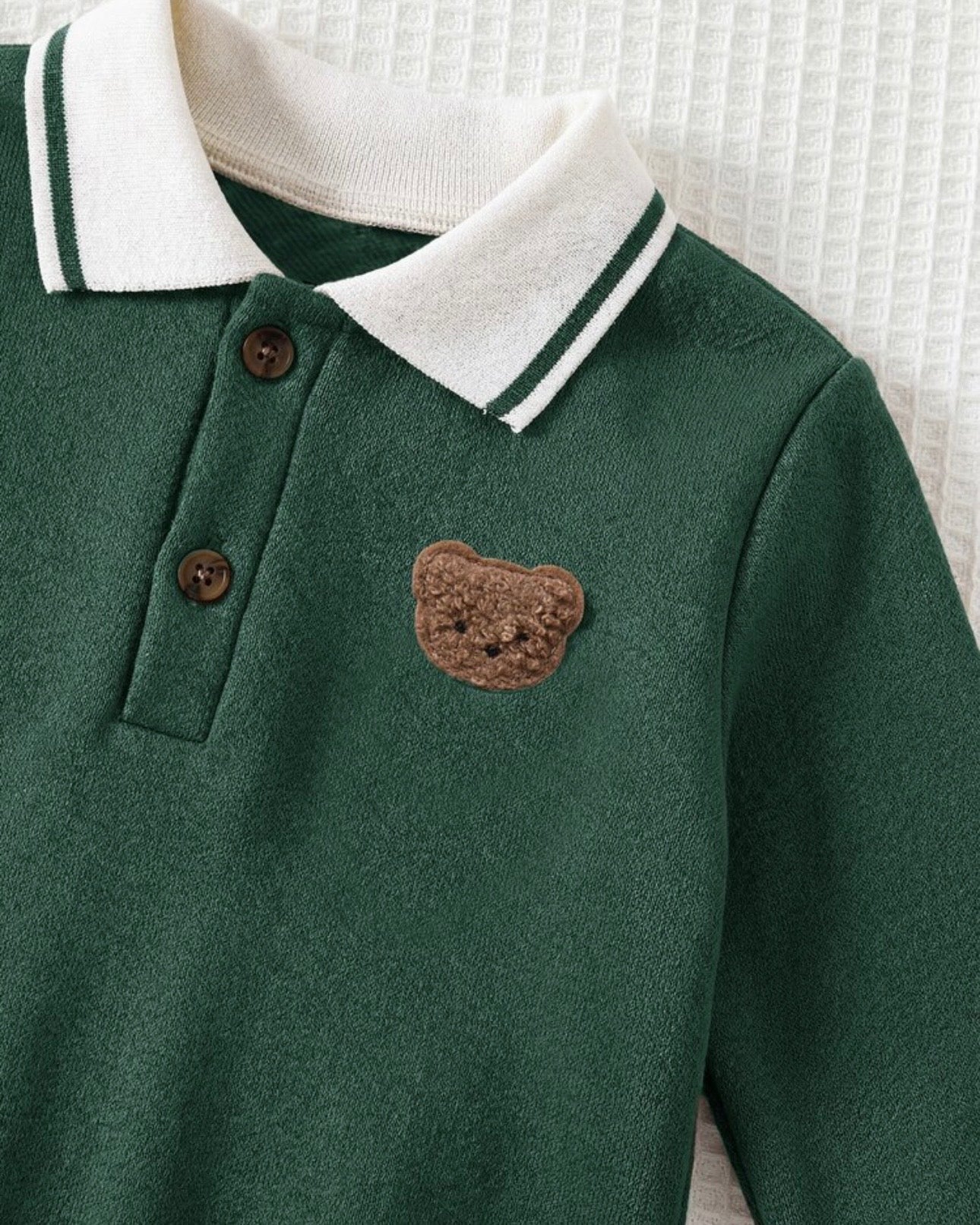 2pcs Baby Boy Green Polo Bear Shirt & Beige Winter Pants