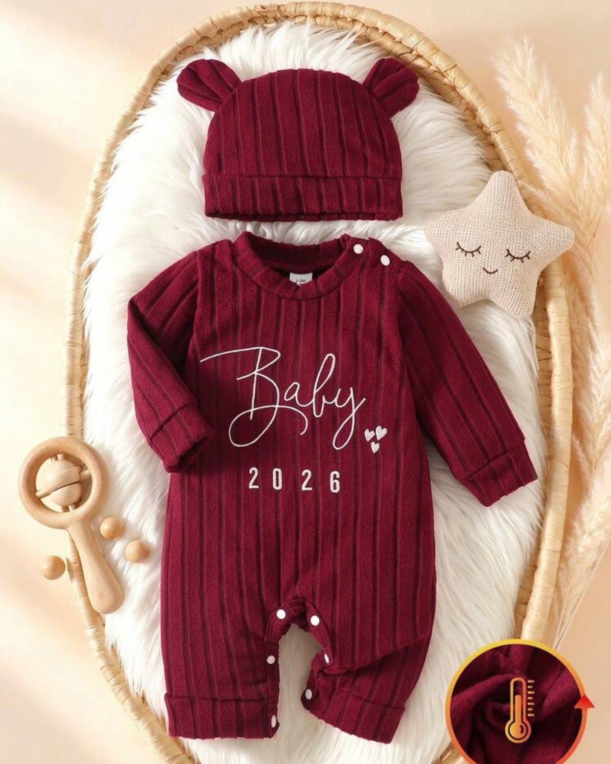 Newborn Baby Autumn Meroon Comfortable Romper + Hat