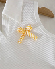 Girls’ Ribbed Knit Tank Top & Yellow Bow Print Skirt Set