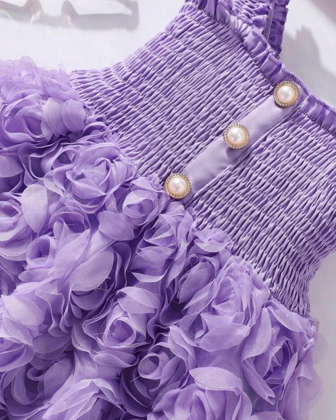 Floral Patchwork Summer Dress – Purple Colour Faux Shirred Cap Sleeve Dress