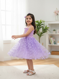 Girls 3D Purple Butterfly Embroidery Tulle Princess Dress