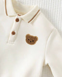 2pcs Baby Boy Bear Knit Pullover Sweatshirt & Khaki Winter Pants