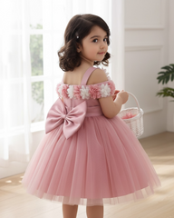 Baby Girls Dusty Pink Floral Tulle Princess Dress – Birthday Outfit
