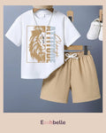 Boy Letter Print Short Sleeve T-Shirt & Shorts Summer Outfit Set