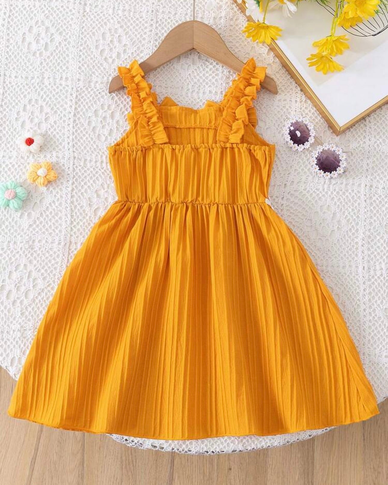 Striped 3D Bow Hollow Floral Wide Strap A-Line Dress