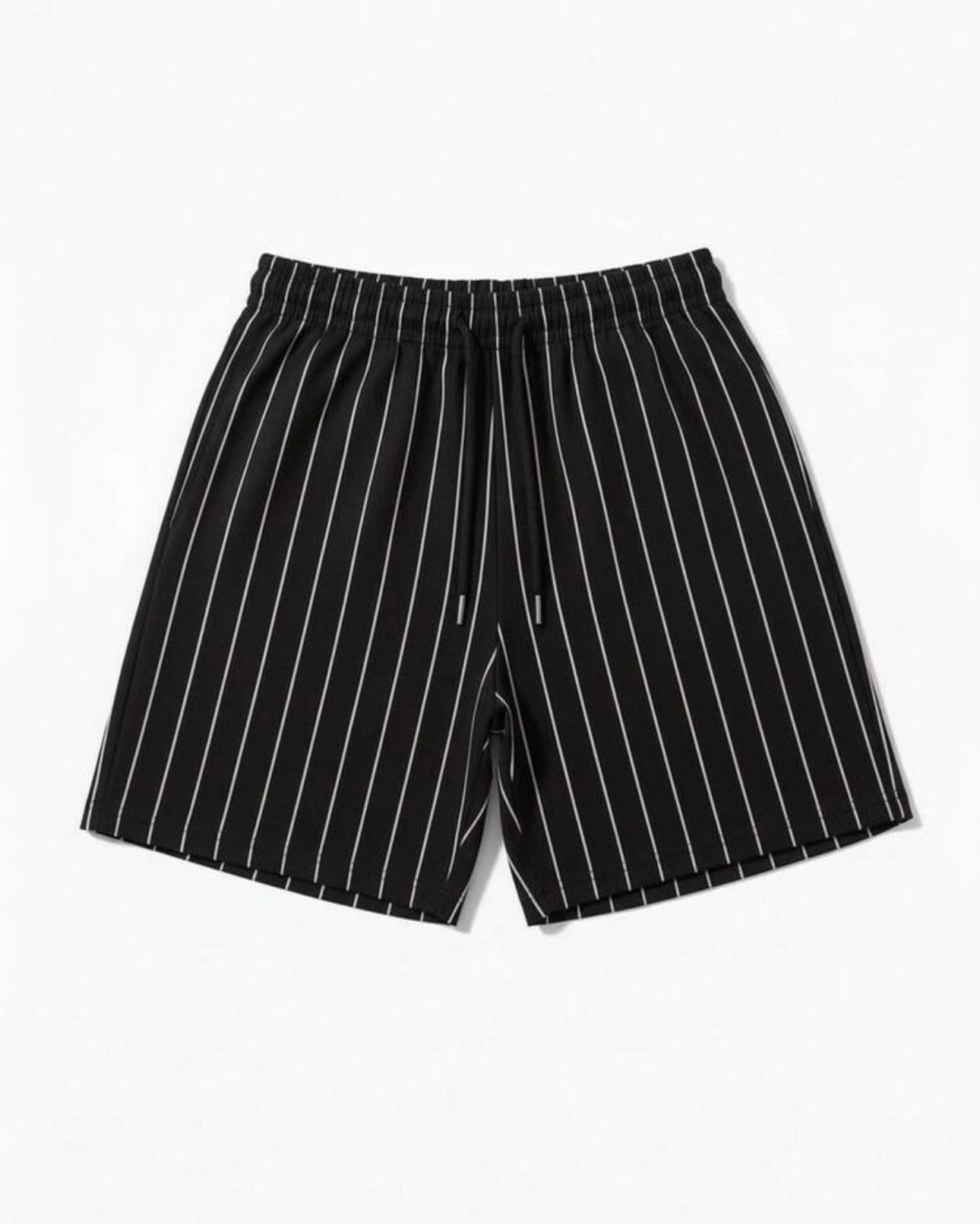 Black Striped Summer Loose Fit Shorts For Men