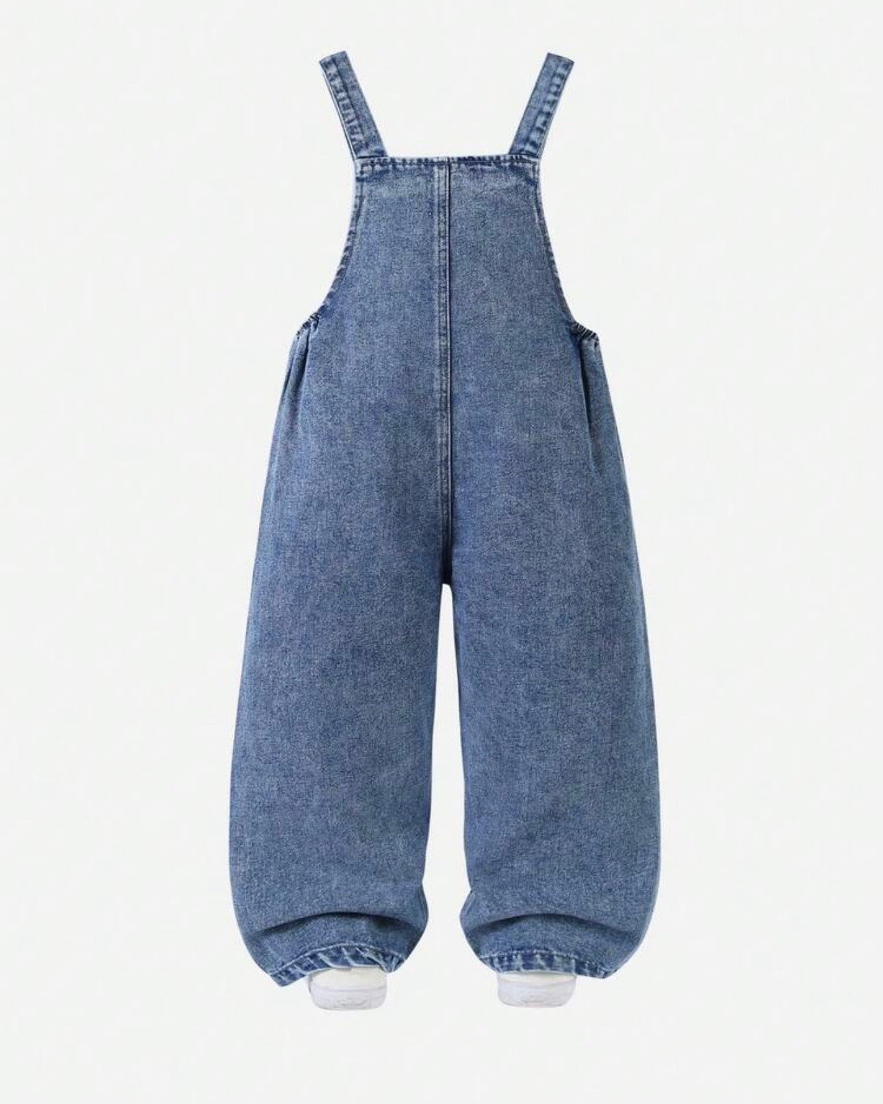 Girls Vintage Blue Denim Jumpsuit with 3D Bow & Butterfly Embroidery