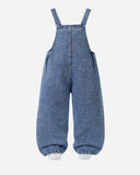 Girls Vintage Blue Denim Jumpsuit with 3D Bow & Butterfly Embroidery
