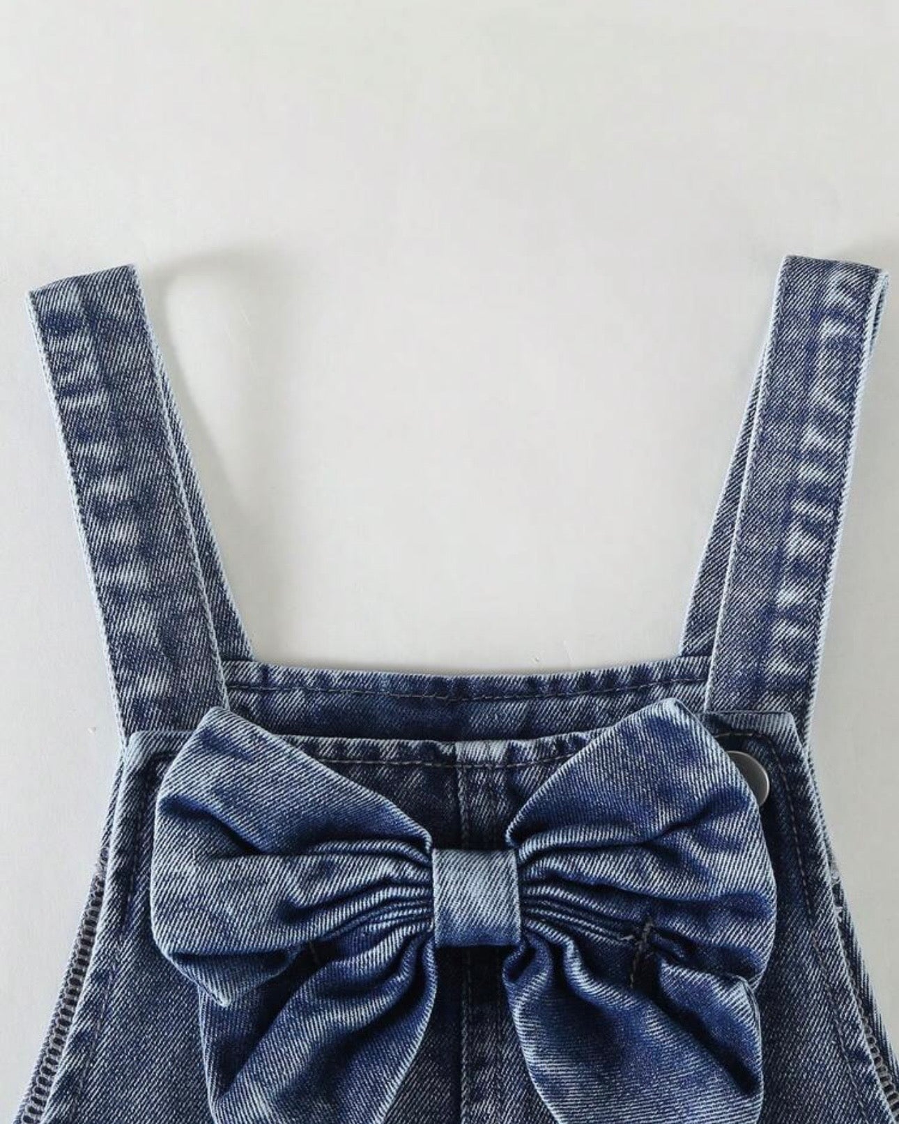 Girls Vintage Blue Denim Jumpsuit with 3D Bow & Butterfly Embroidery