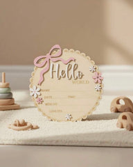 Pink Floral Newborn Baby Girl Birth Announcement Wooden Plaque