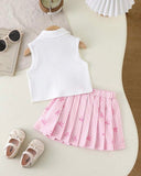 Girls’ Ribbed Knit Tank Top & Pink Print Skirt Set