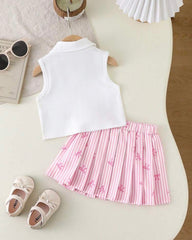 Girls’ Ribbed Knit Tank Top & Pink Print Skirt Set