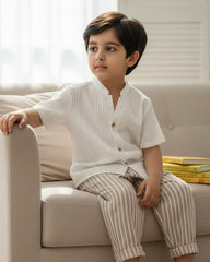 Boys 2-Piece Shirt & Striped Pants Set – Smart Casual Summer Outfit
