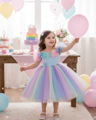 Baby Girls Rainbow Strap Party Dress – Elegant Birthday & Flower Girl Dress