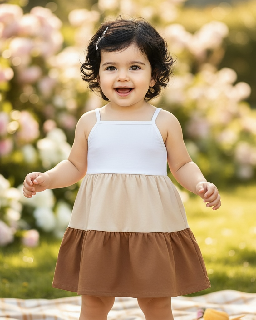 Baby Girl Brown Colorblock Dress
