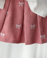 2pcs White Baby Girl Bowknot-Shape Embroidery Sleeveless Top and Pink Pleated Skirt