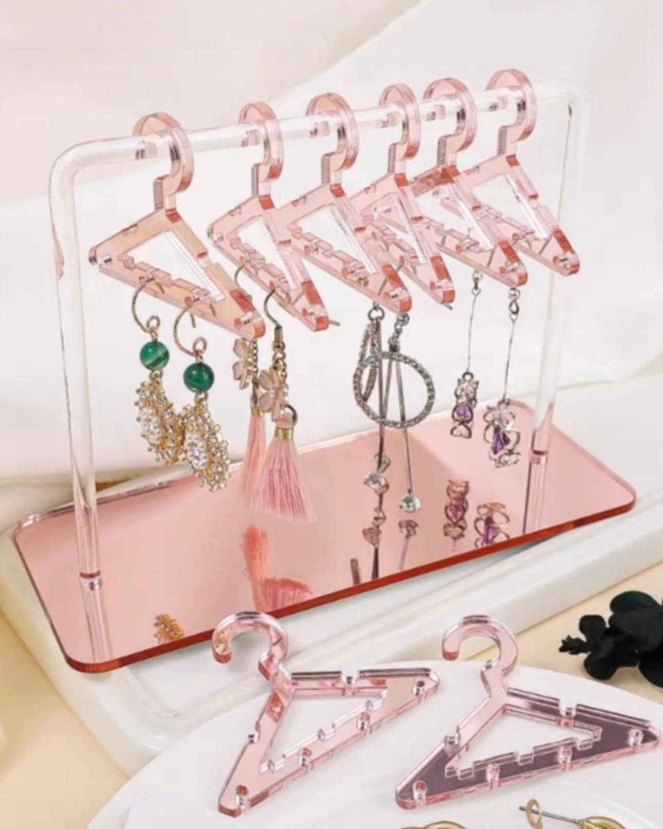 Pink Acrylic Jhumka Wardrobe / Earrings Display Holder