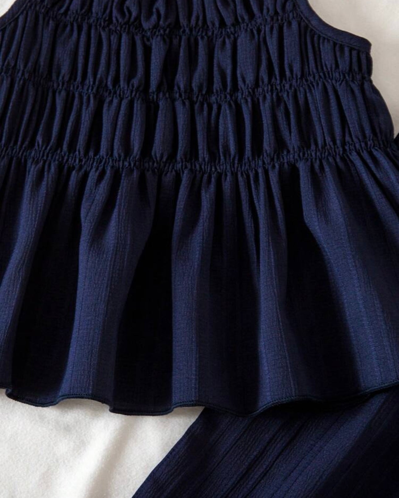 2pcs Blue Ruffle Trim Camisole & Wide Leg Pants