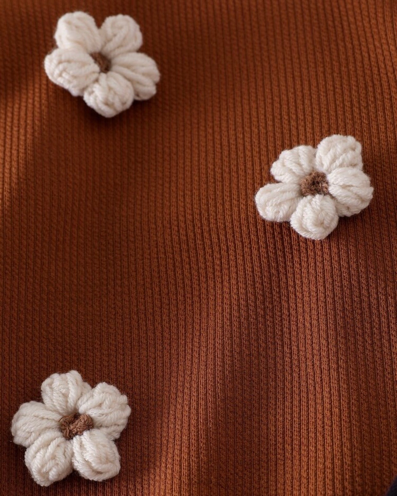 Young Girl Floral Brown Knit Sweatshirt & Pleated Mini Skirt