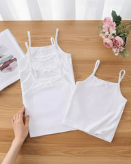 5pcs Girls White Milk Silk Camisole Set with White Bow