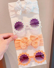 4pcs Girls Cute Orange and White Colors Bowknot Hairband and Sunglasses