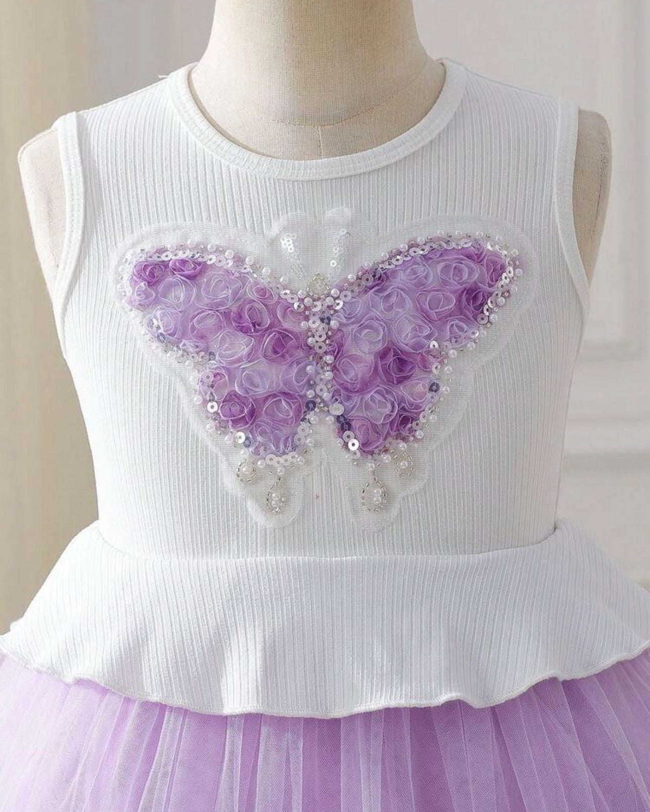 Girls Butterfly  Princess Dress with 3D Floral Tulle Skirt