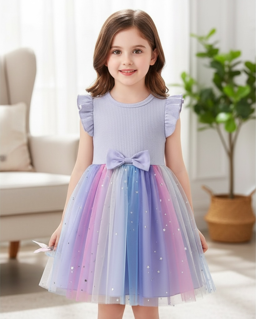 Girls Sleeveless Purple Starry Summer Dress