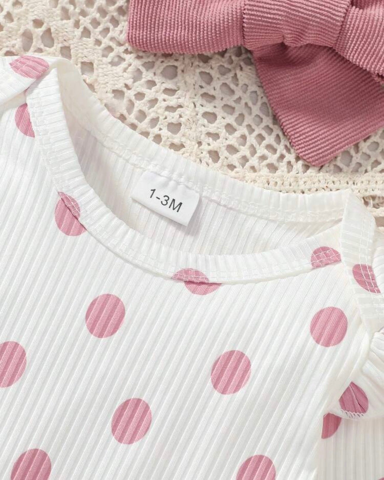 Baby Girl 3pcs Pink Polka Dot Print Bodysuit, 2-Layer Ruffle Skirt & Headband Set