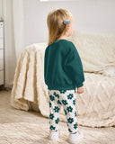 2pcs Baby Girl Floral Print Green Soft Crew Neck Long Sleeve Sweatshirt And Pants Set