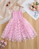 Girls 3D Pink Butterfly Embroidery Tulle Princess Dress