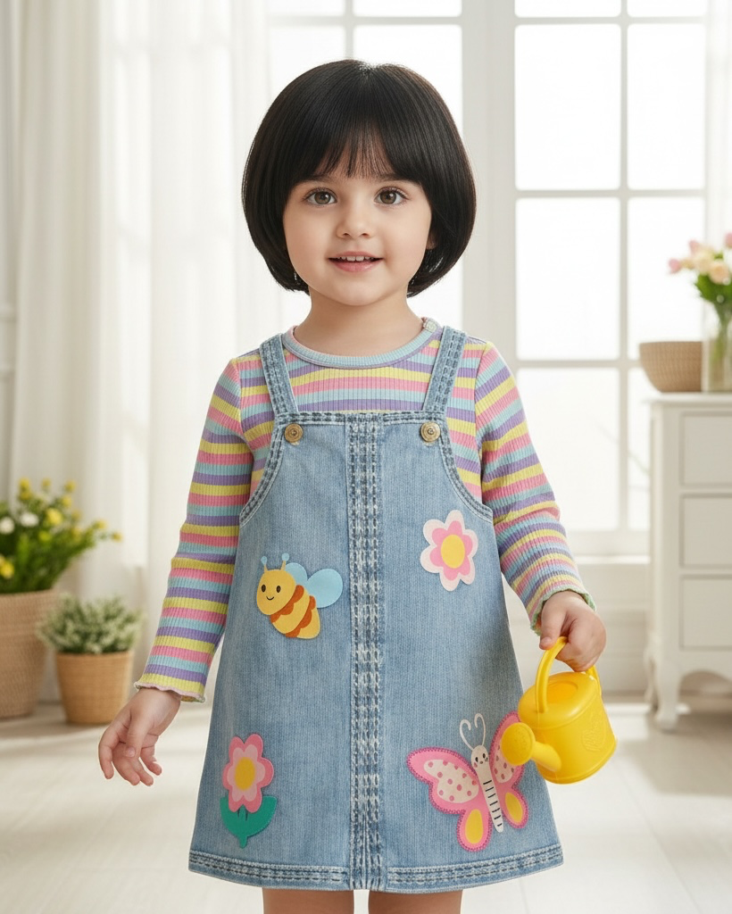 Baby Girl 2pc Striped Top & Floral Suspender Dress Set