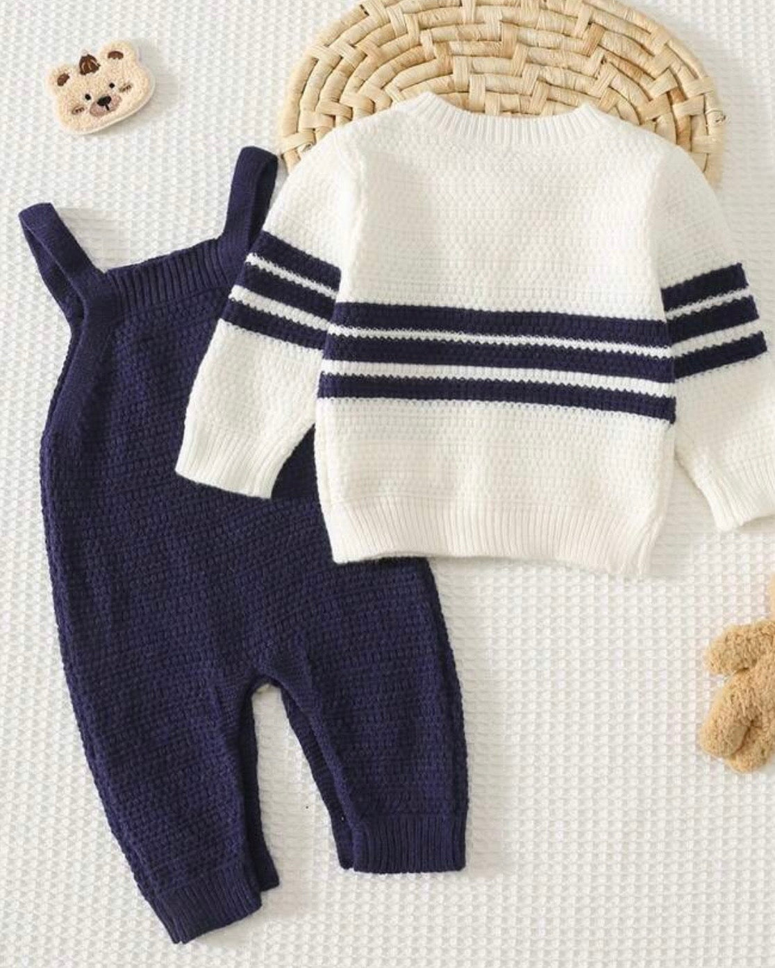 Newborn Baby Sweater Co-Ords Knit Cardigan & Suspender Romper Set