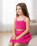 Girls Pink Plush Tank Top & Skirt Set