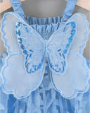 1pc Blue Princess Butterfly Embroidered Mesh Tulle Dress
