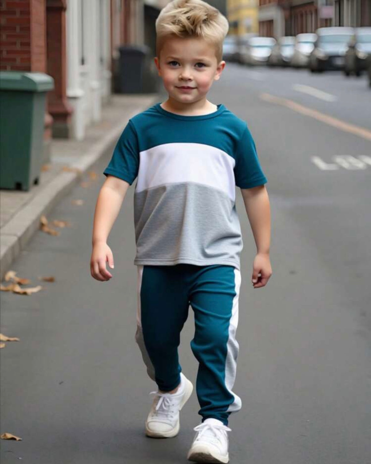 Blue Color-Block Short Sleeve T-Shirt And Pants Suit Summer