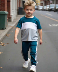 Blue Color-Block Short Sleeve T-Shirt And Pants Suit Summer