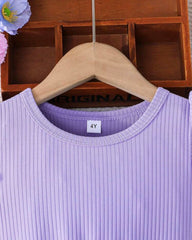 Girls’ Purple Summer Ruffled Sleeve Bow-Tie Butterfly Print Dress
