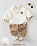 2pcs Baby Boy Bear Knit Pullover Sweatshirt & Khaki Winter Pants