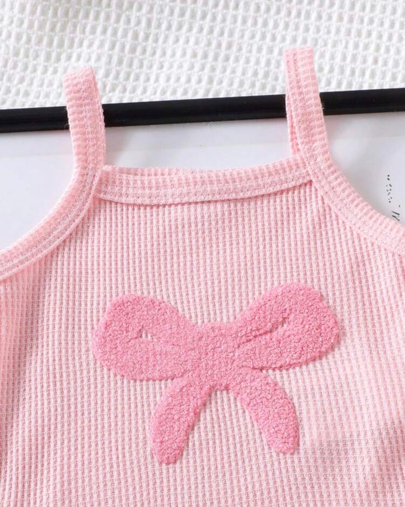 2Pcs Baby Pink Embroidered Camisole Romper & Shorts Set