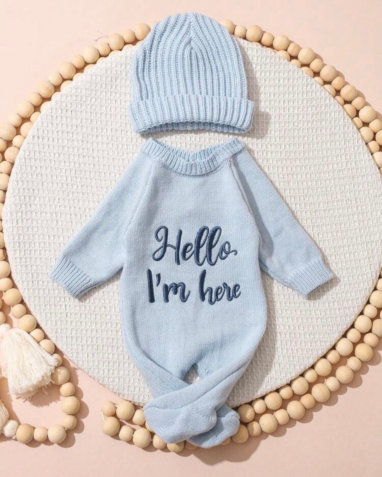 2Pcs Set Hello I'm Here Embroidery Newborn Photography Outfits (4 Colours)