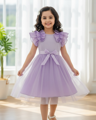 Young Girls Purple Cap Sleeve Mesh Dress