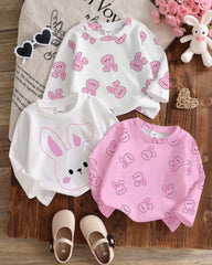Pack of 3 Baby Girl Unisex Rabbit Graphic Full Sleeves Shirts