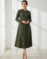 Women Floral Print Button Half Placket Long Sleeve Casual Dress
