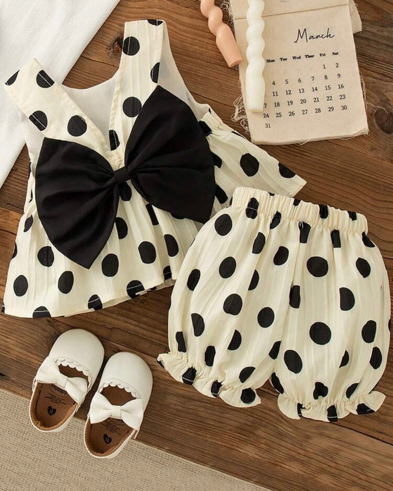 Baby Girl Polka Dot Back Bow Tank Top & Shorts Set