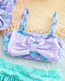 Girls Mermaid Ruffle Bikini Set with Hat – 3pc Swimwear Outfit for Beach & Pool