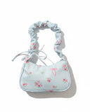 Blue Floral Bow Print Shoulder Bag