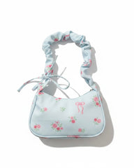 Blue Floral Bow Print Shoulder Bag
